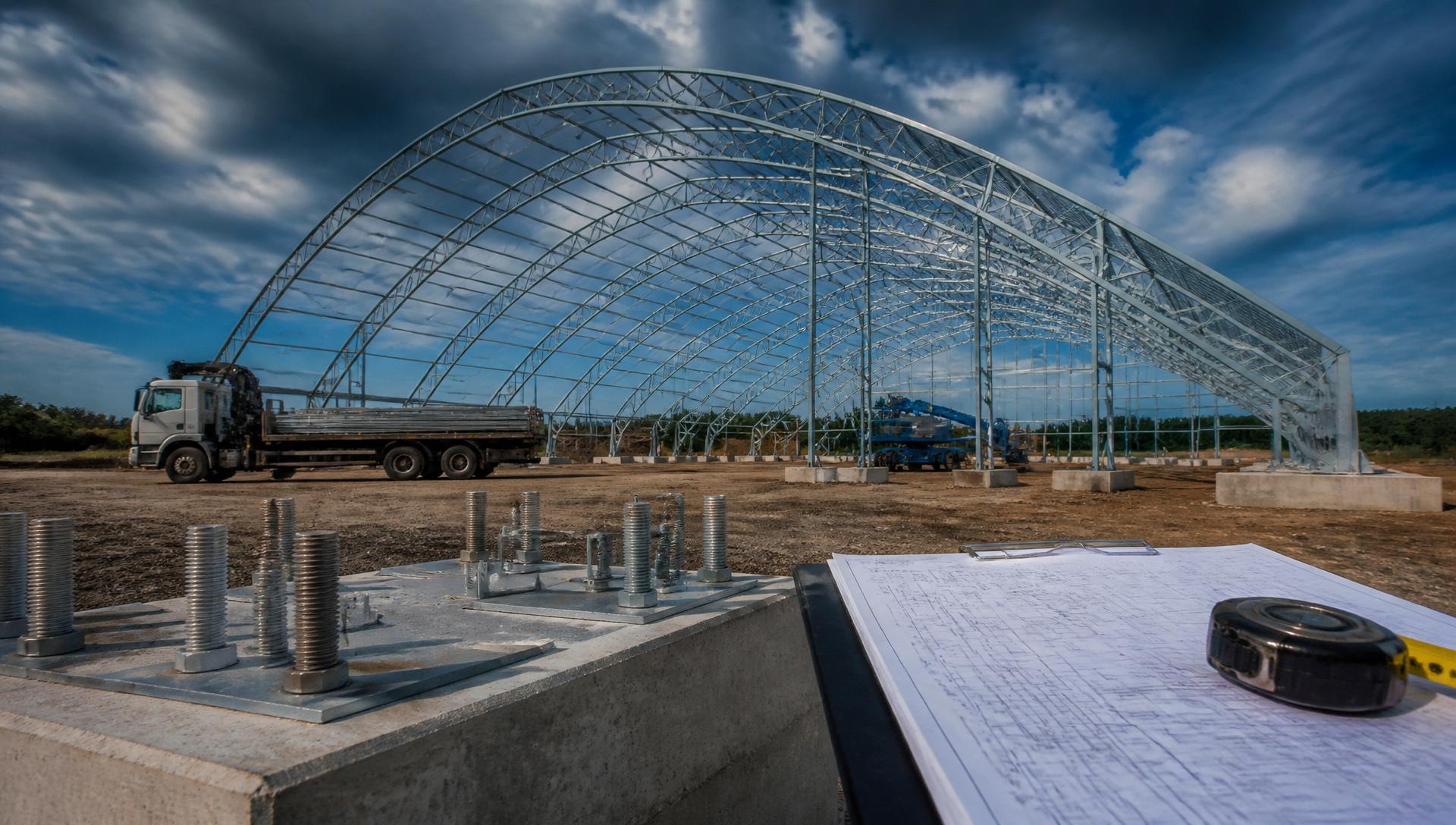 Engineering drawings for an Ontario fabric industrial building