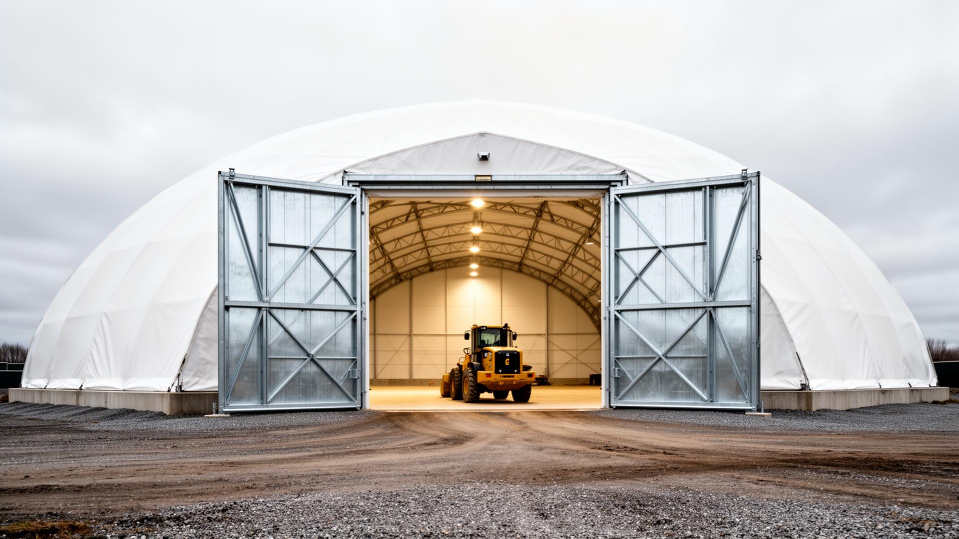 Large bi-parting end-wall doors on a Building Depot fabric dome
