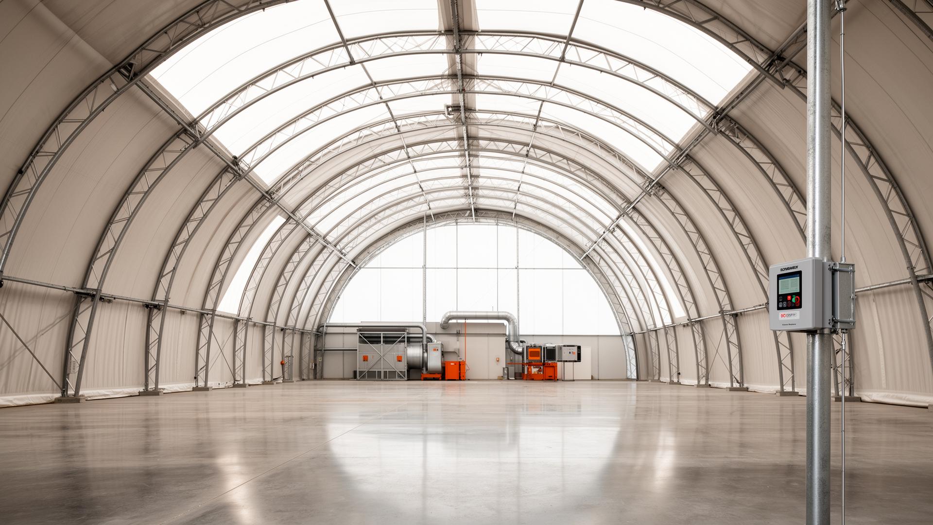 Interior of a Building Depot fabric dome configured with ventilation, heating and smart controls