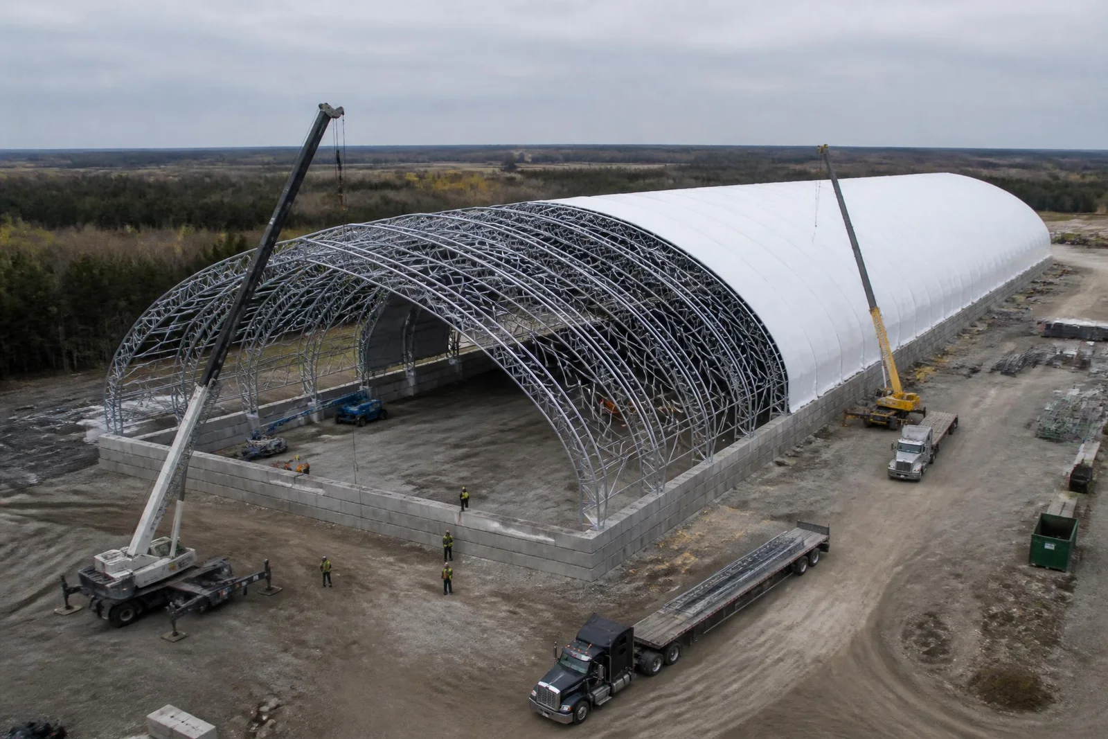 Hot-Dip Galvanized Steel — engineered MegaDome fabric buildings installed across Ontario by Building Depot