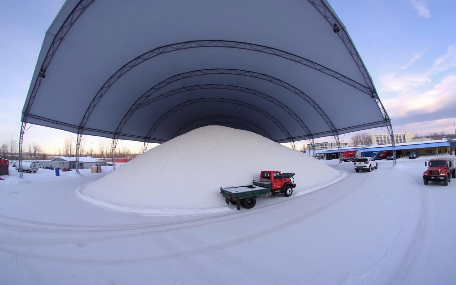Fabric salt storage building installed in Ontario by Building Depot