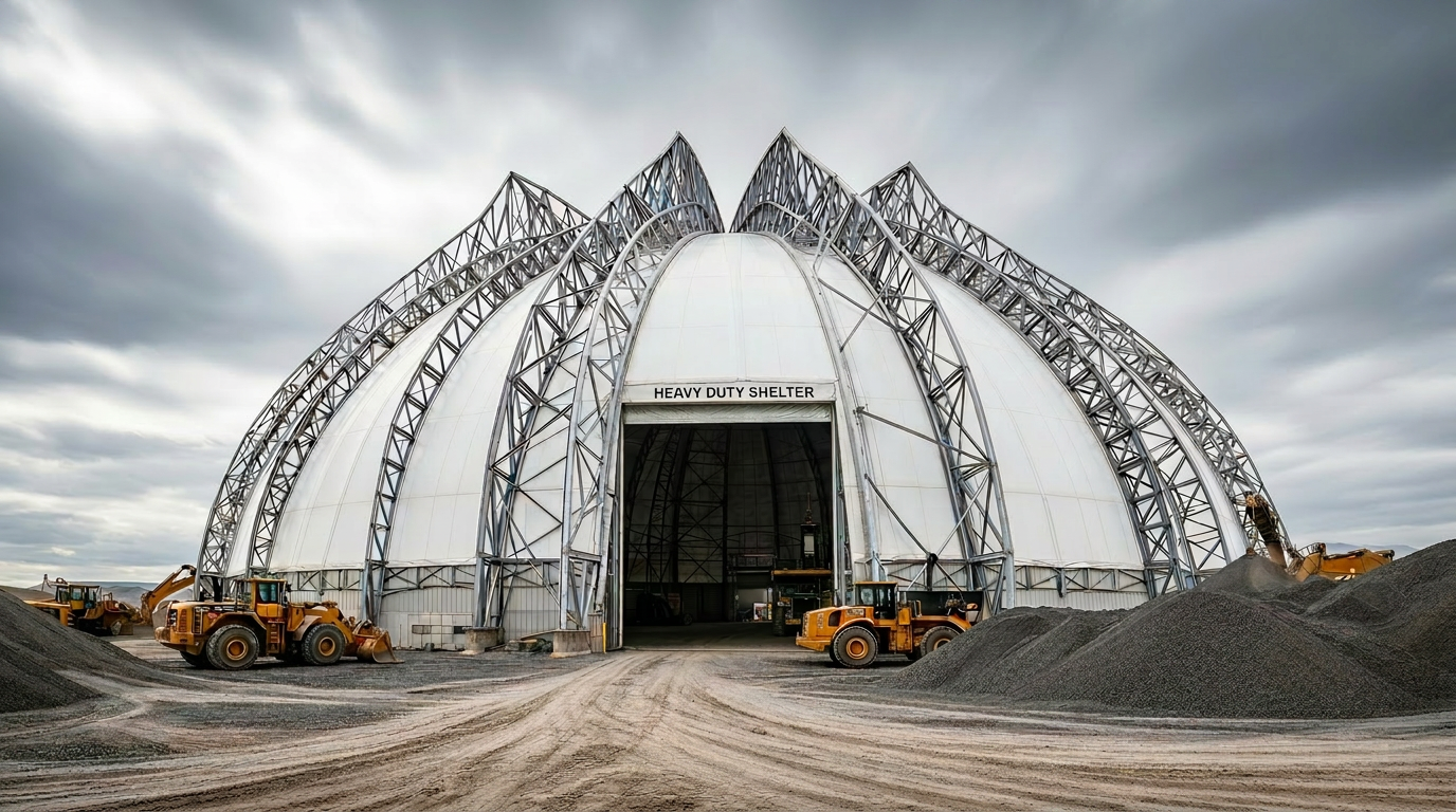 Building Depot industrial fabric dome at an aggregate yard