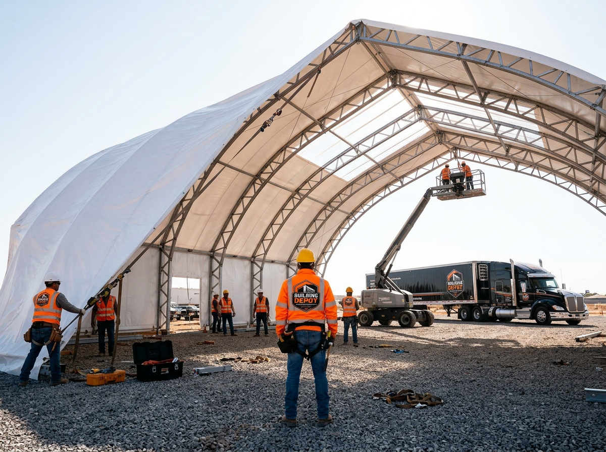Crew tensioning membrane at an industrial site