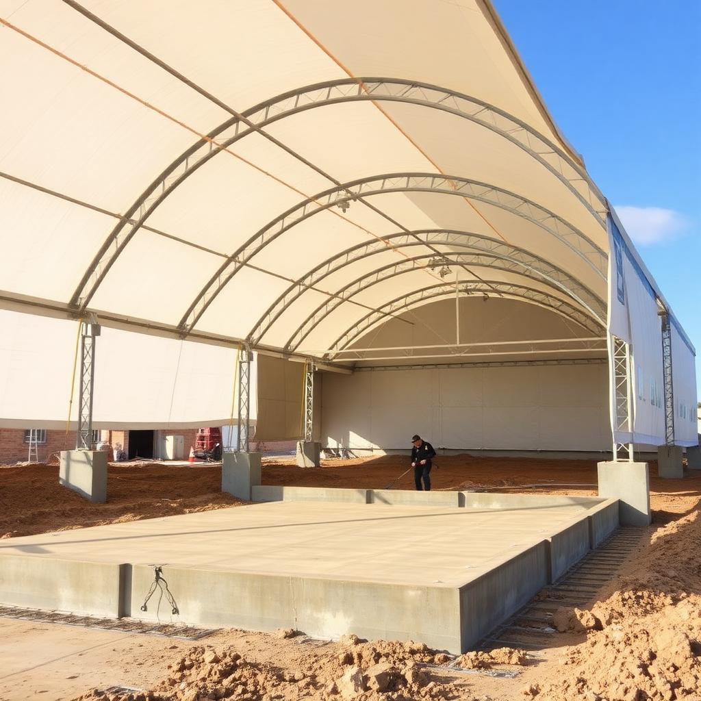 MegaDome fabric building foundation pour Ontario